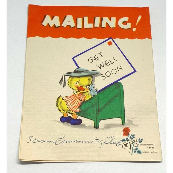 Vintage Get Well Soon Greeting Card Baby Duck Art Guild of Williamsburg Used - Picture 3 of 5